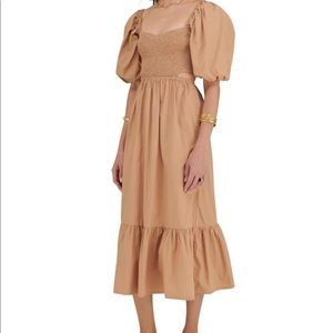 NWT Faithfull the Brand Puff Sleeve Cutout Bloom Midi Dress